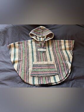 Women’s Hooded Baja-Style Poncho Jacket in Multicolor Stripe